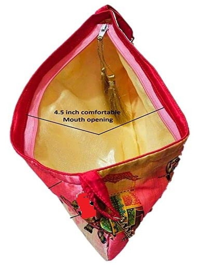 athizay Potli bags wooden handle tassel hanging Solid | Plain | Printed Fabric | Cotton | Polycotton | Jute | jacquard hand carry wristlets pouch bags for women (Multicolor, Elephant Print) - Image 2